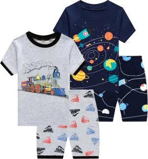 Little Boys Pajamas 100% Cotton Fire Truck Sleepwear Baby Boy 4 Pcs Summer Pjs Kids Short Sets Toddler Jammies Clothes