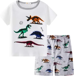 Little Hand Toddler Boys Pajamas Cotton Summer Pjs for Boy Jammies Dinosaur Train Sleepwear Short Sets
