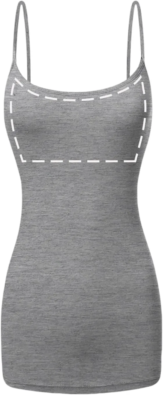 Long Cotton Camisole Tank Top with Built in Bra for Women Basic Cami with Shelf Bra Tank Tops Undershirt