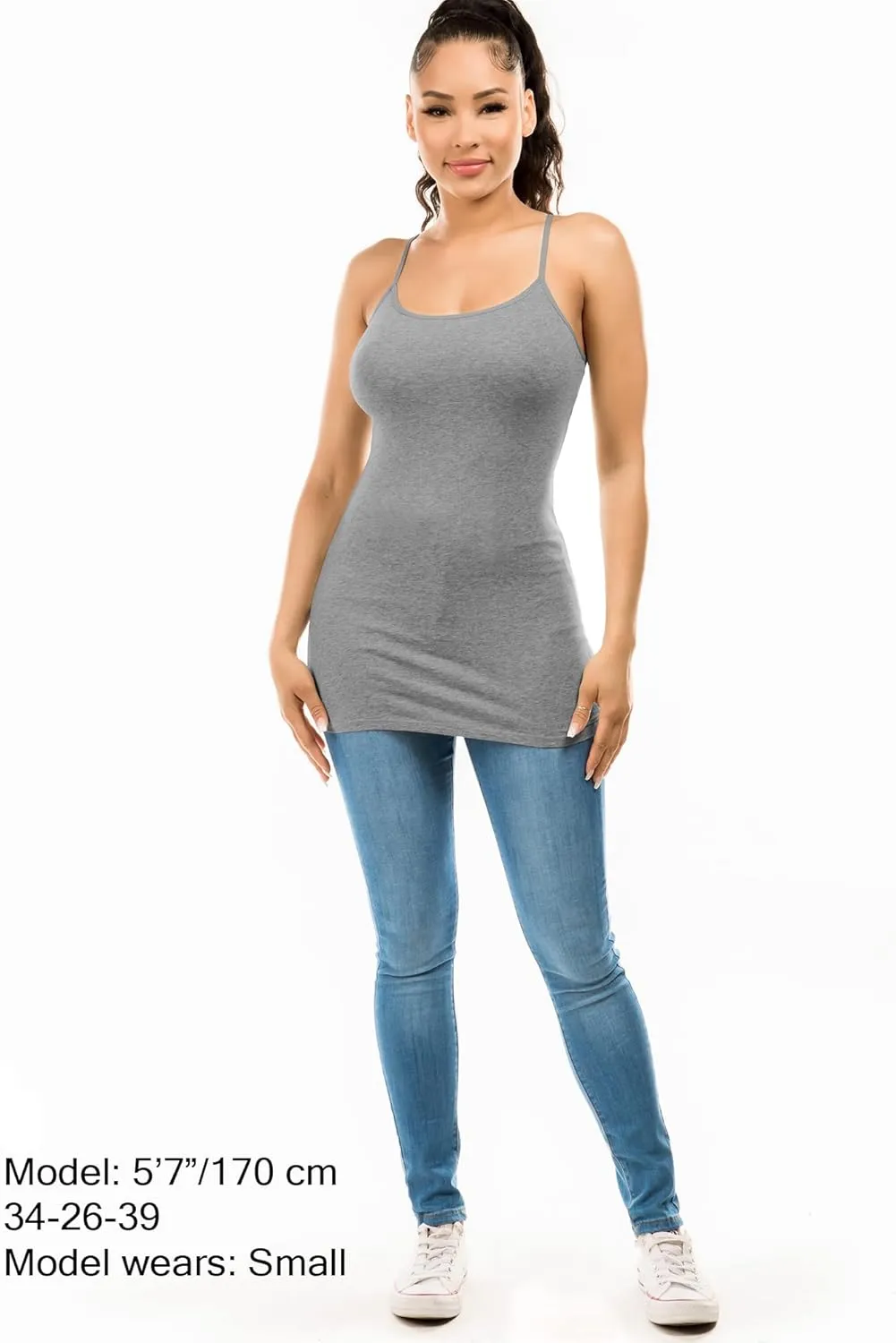 Long Cotton Camisole Tank Top with Built in Bra for Women Basic Cami with Shelf Bra Tank Tops Undershirt