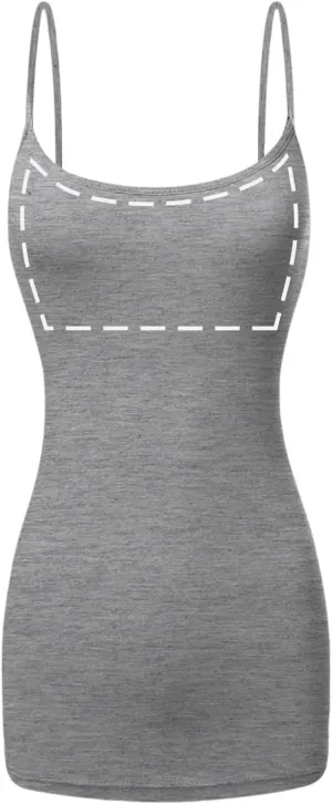 Long Cotton Camisole Tank Top with Built in Bra for Women Basic Cami with Shelf Bra Tank Tops Undershirt