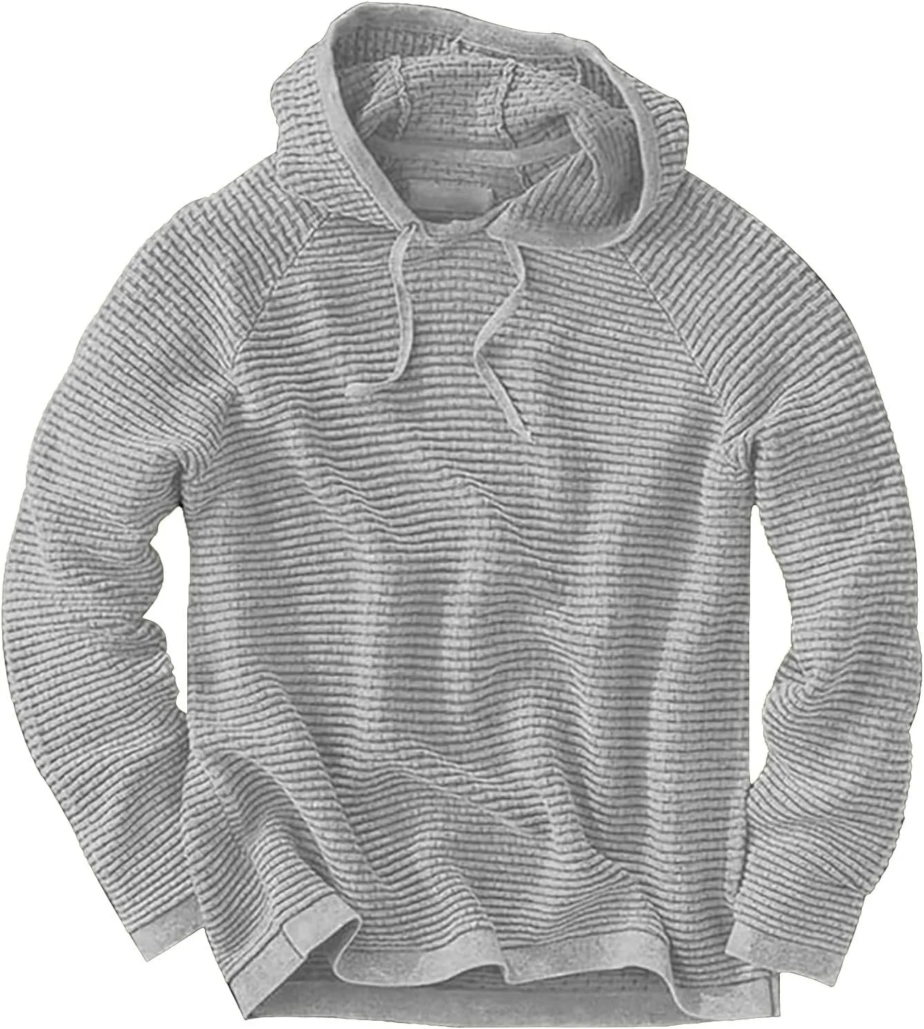 Long Sleeve Waffle Knit Pullover Hoodies for Men Lightweight Workout Drawstring Hooded Sweatshirts with Pocket