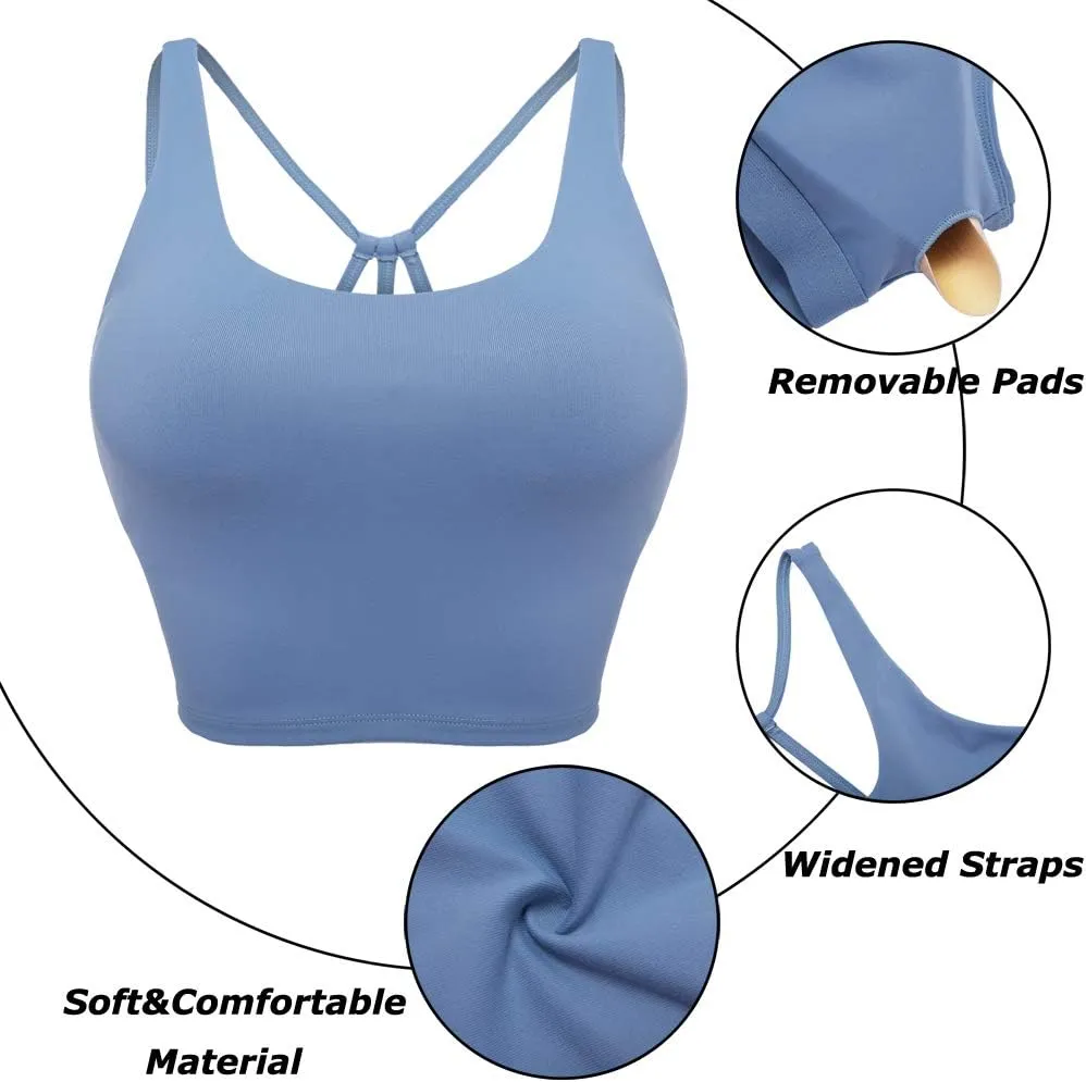 Longline Sports Bras for Women Workout Padded Sports Yoga Bra Tank Tops Crop Top