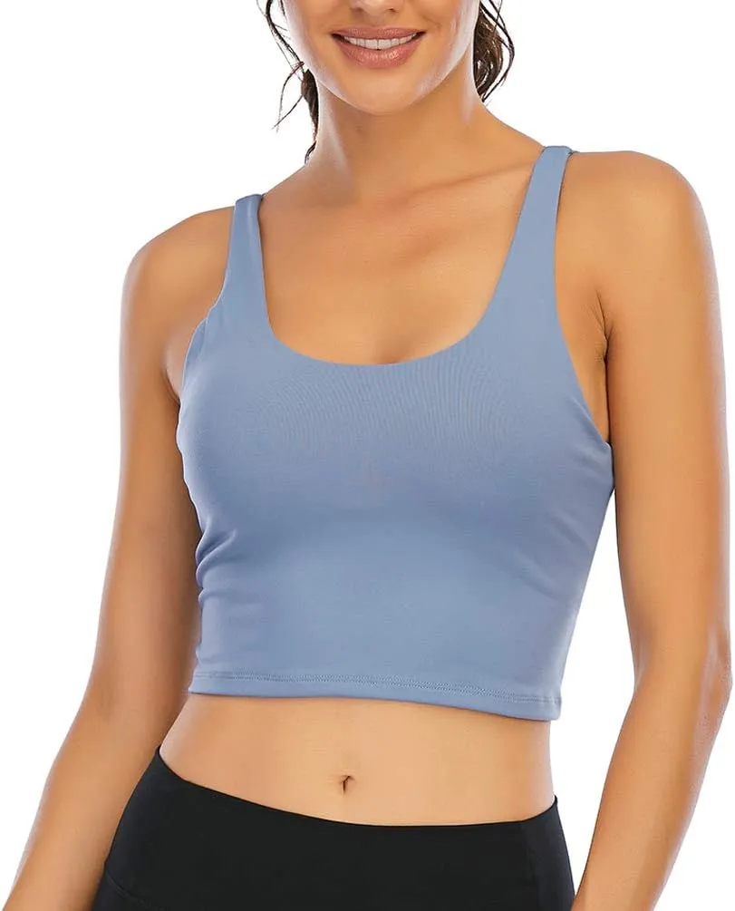 Longline Sports Bras for Women Workout Padded Sports Yoga Bra Tank Tops Crop Top