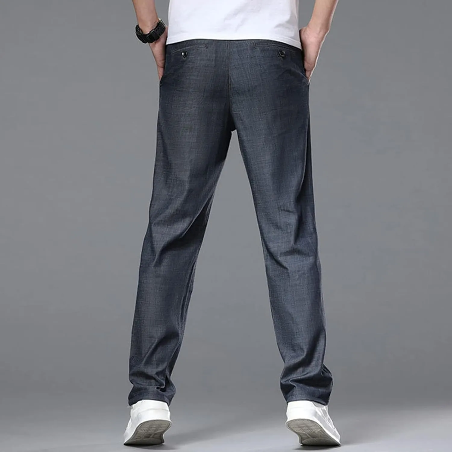 Maiyifu-GJ Men's Straight Fit Stretch Jeans Lightweight Soft Comfort Denim Jeans Solid Color Casual Straight Leg Jean Pants