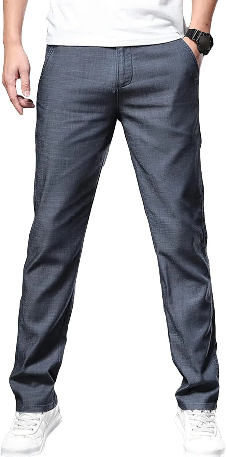 Maiyifu-GJ Men's Straight Fit Stretch Jeans Lightweight Soft Comfort Denim Jeans Solid Color Casual Straight Leg Jean Pants