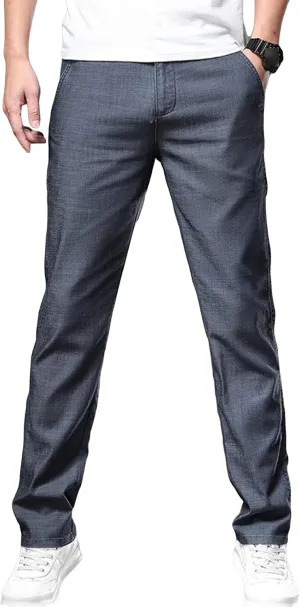 Maiyifu-GJ Men's Straight Fit Stretch Jeans Lightweight Soft Comfort Denim Jeans Solid Color Casual Straight Leg Jean Pants