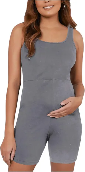 MakeMeChic Women's Maternity Scoop Neck Tank Romper Summer Shorts Jumpsuit