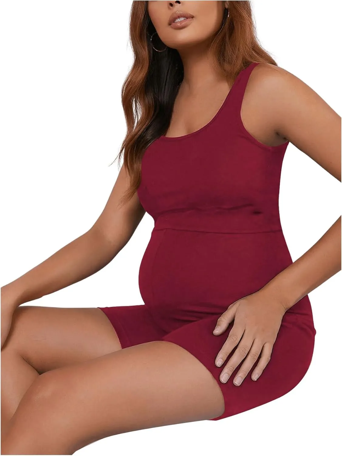 MakeMeChic Women's Maternity Scoop Neck Tank Romper Summer Shorts Jumpsuit