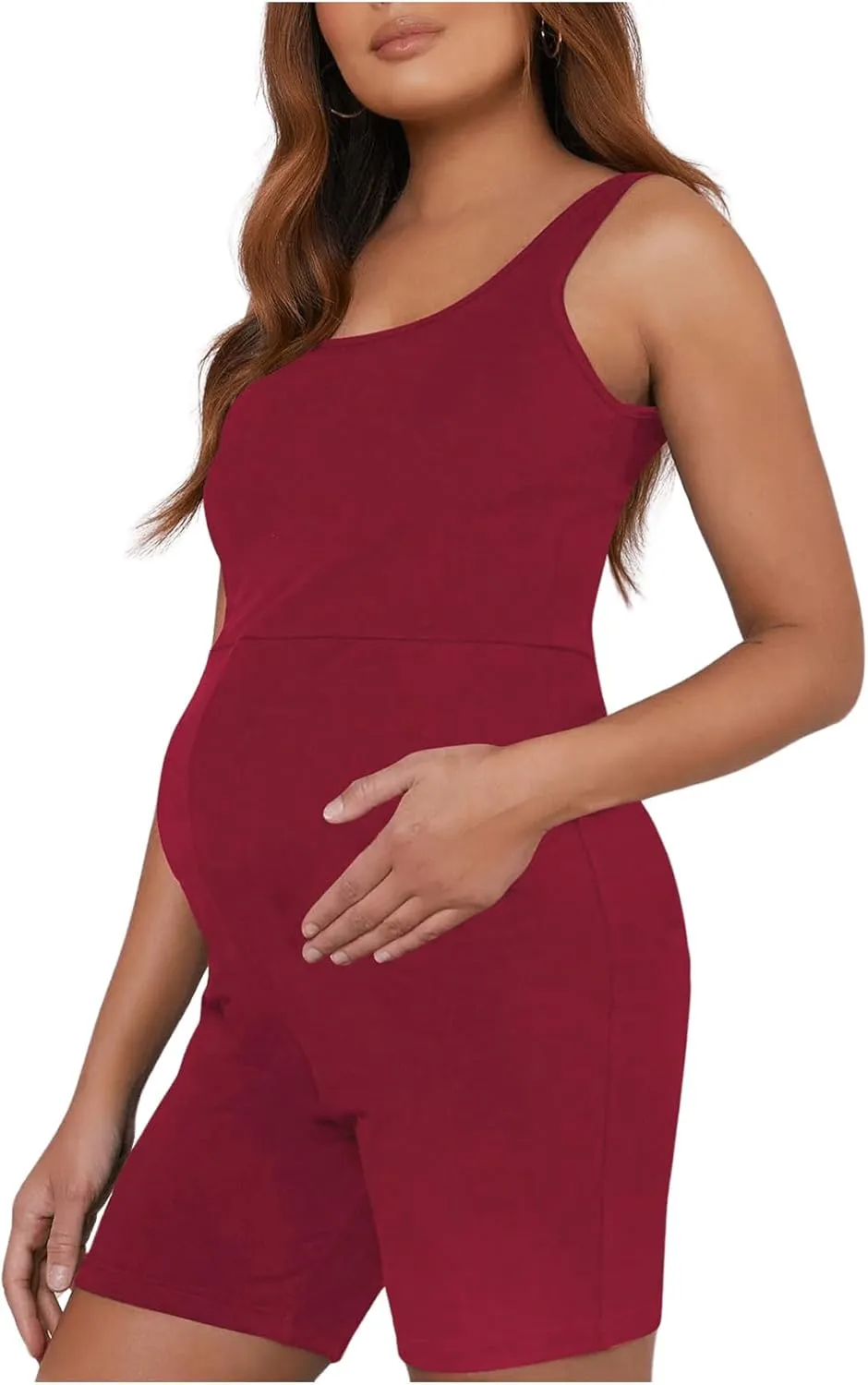 MakeMeChic Women's Maternity Scoop Neck Tank Romper Summer Shorts Jumpsuit