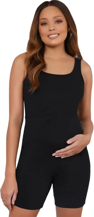 MakeMeChic Women's Maternity Scoop Neck Tank Romper Summer Shorts Jumpsuit