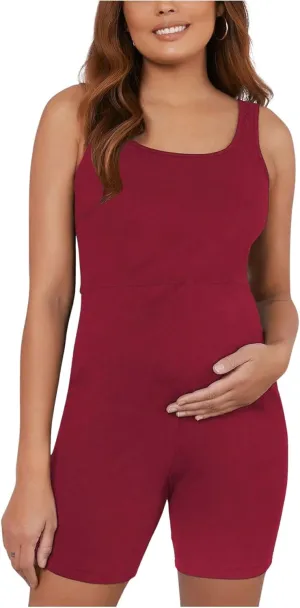 MakeMeChic Women's Maternity Scoop Neck Tank Romper Summer Shorts Jumpsuit