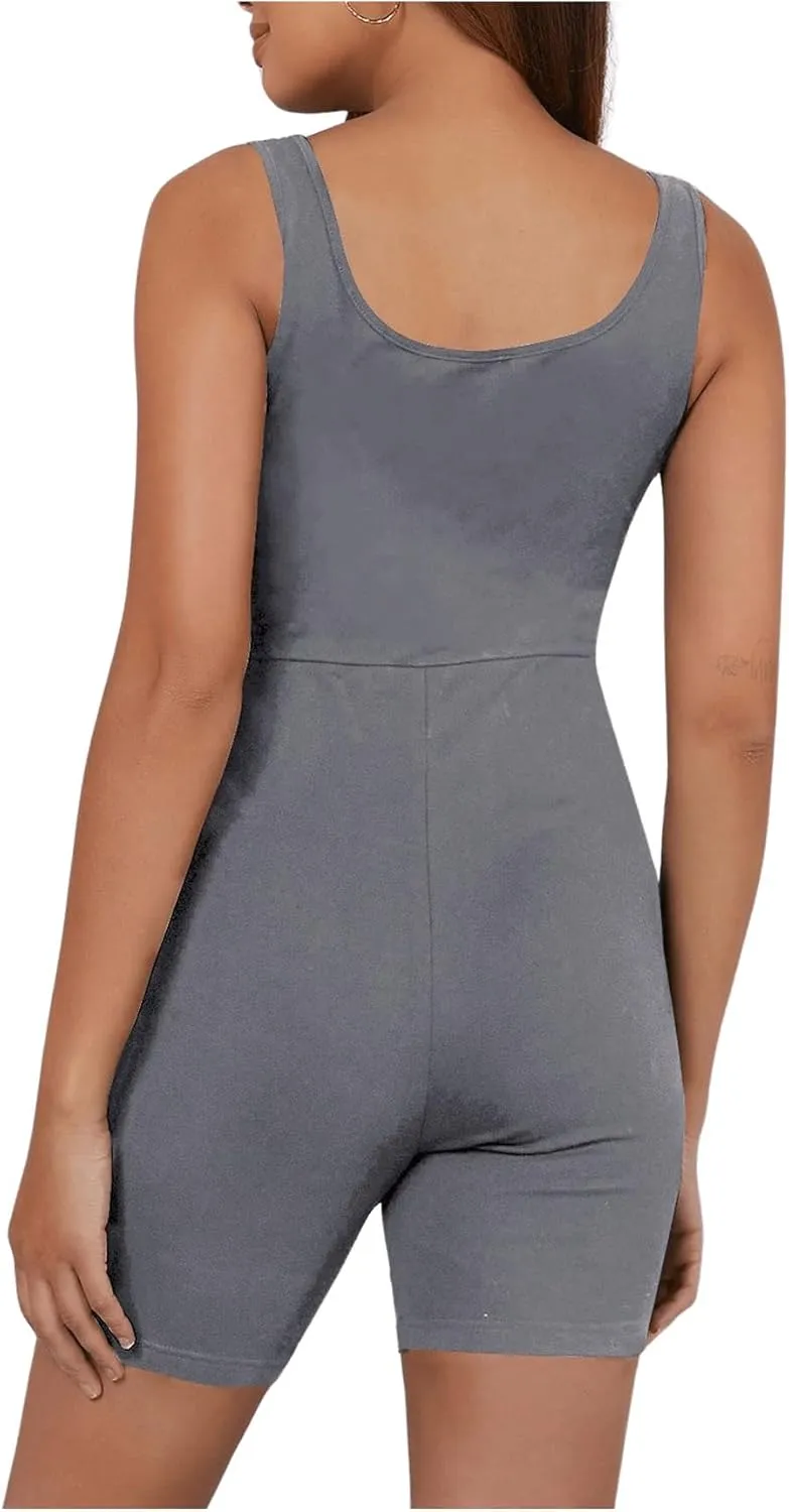 MakeMeChic Women's Maternity Scoop Neck Tank Romper Summer Shorts Jumpsuit