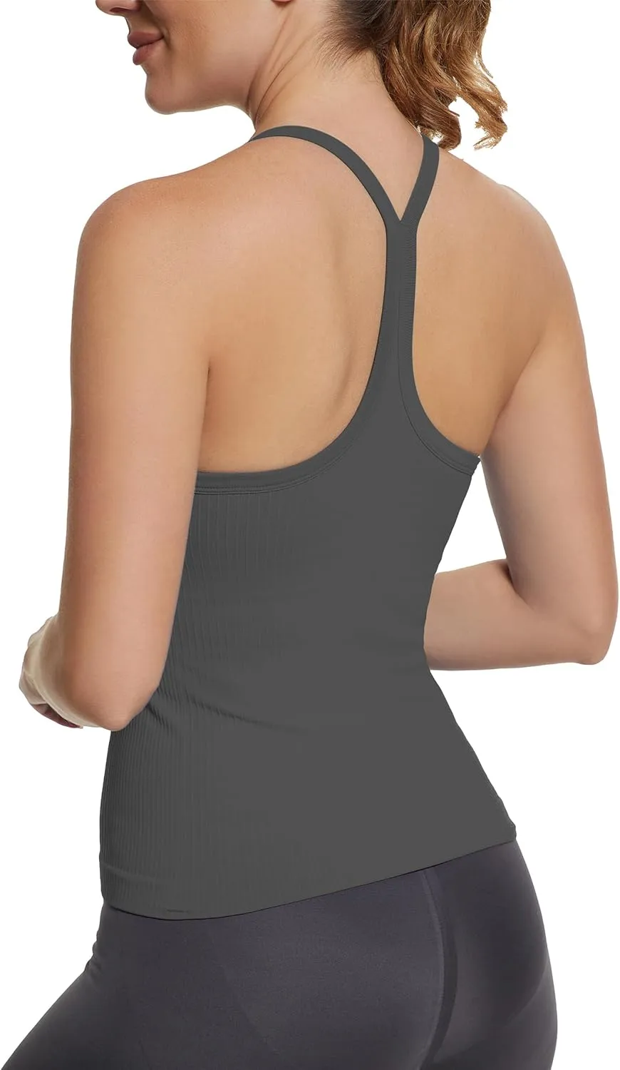 MathCat Seamless Workout Tank Tops with Built in Bra，Racerback Athletic Tank Tops Ribbed Soft Yoga Shirts