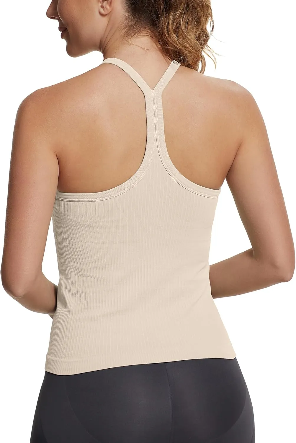MathCat Seamless Workout Tank Tops with Built in Bra，Racerback Athletic Tank Tops Ribbed Soft Yoga Shirts