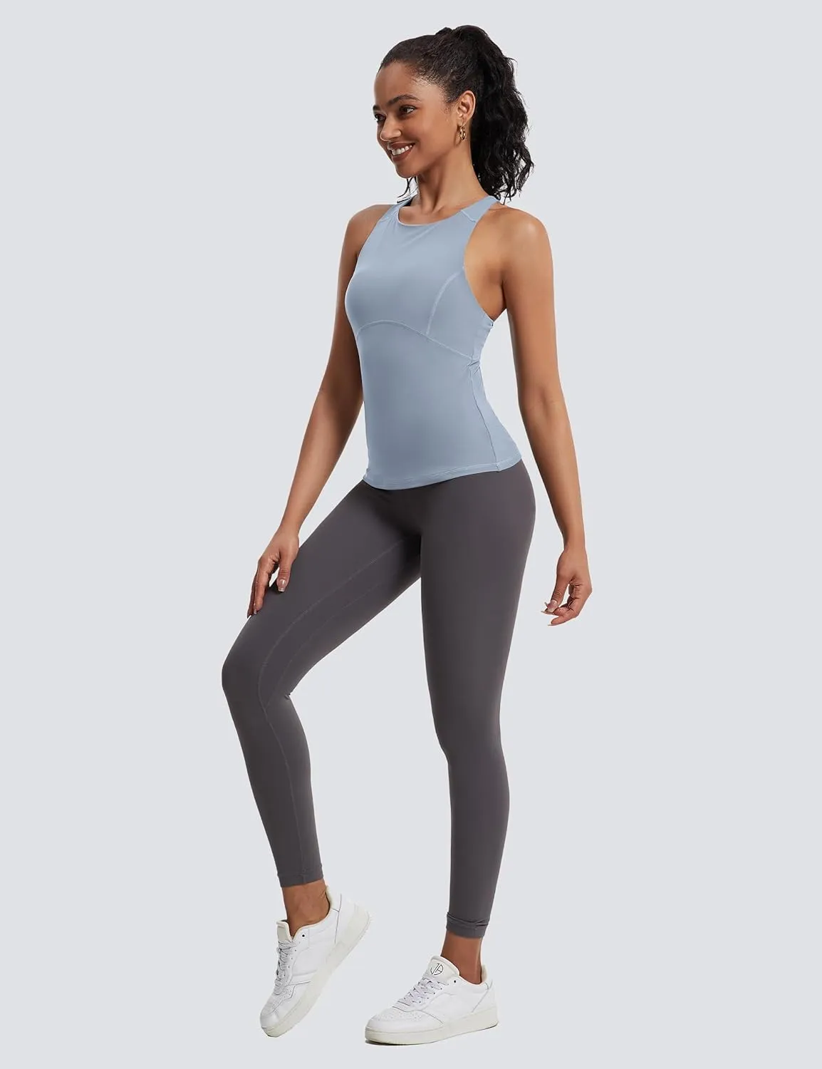 MathCat Womens Cross Back Workout Tank Tops-with Built in Bra, High Neck Athletic Yoga Gym Tank Tops
