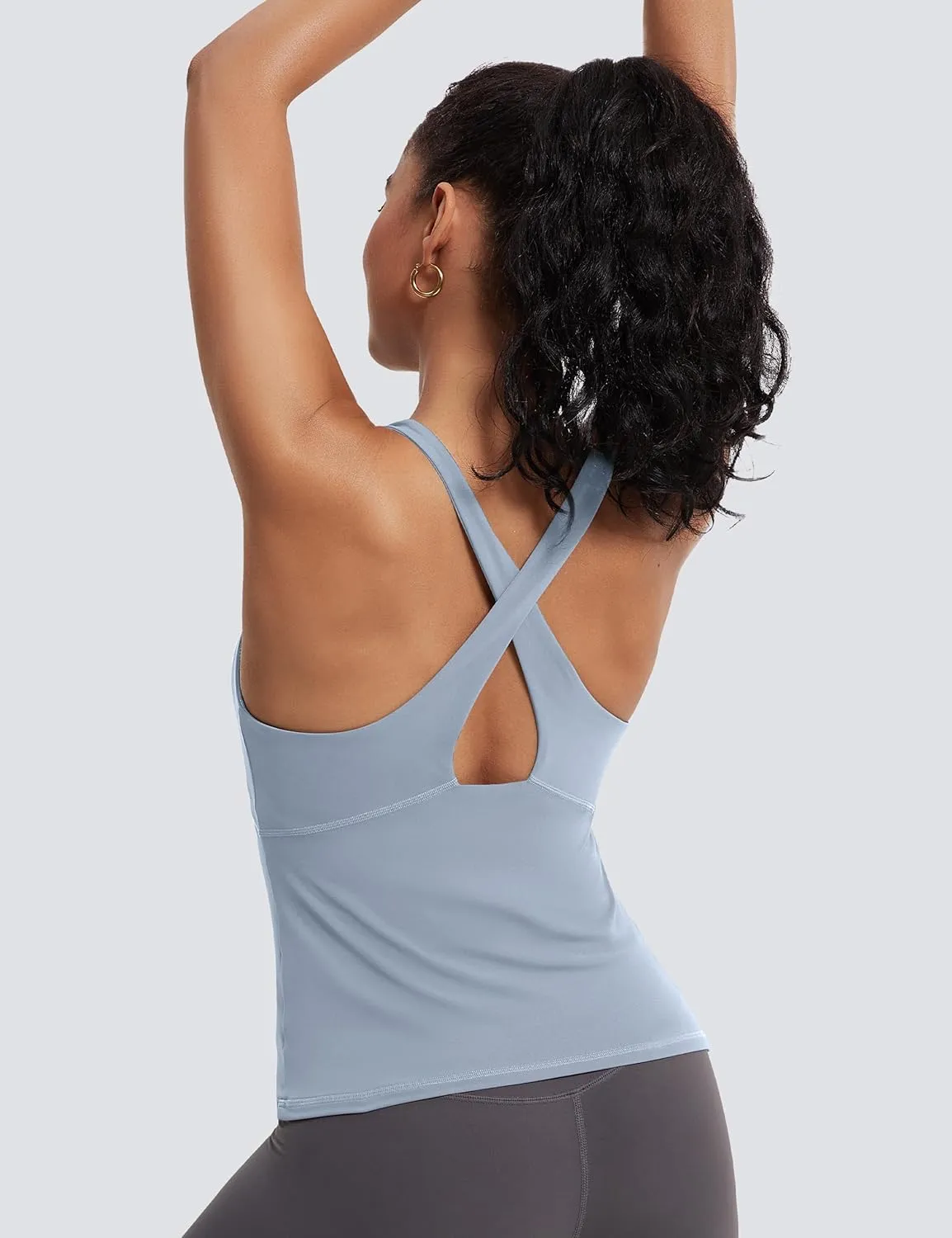 MathCat Womens Cross Back Workout Tank Tops-with Built in Bra, High Neck Athletic Yoga Gym Tank Tops