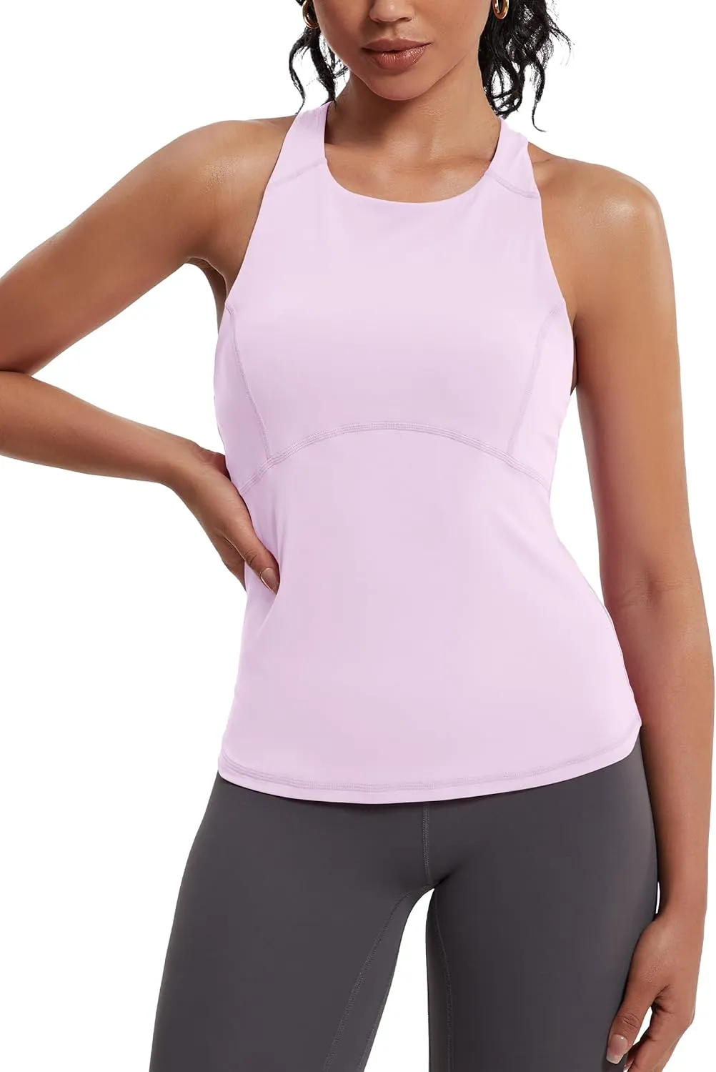 MathCat Womens Cross Back Workout Tank Tops-with Built in Bra, High Neck Athletic Yoga Gym Tank Tops