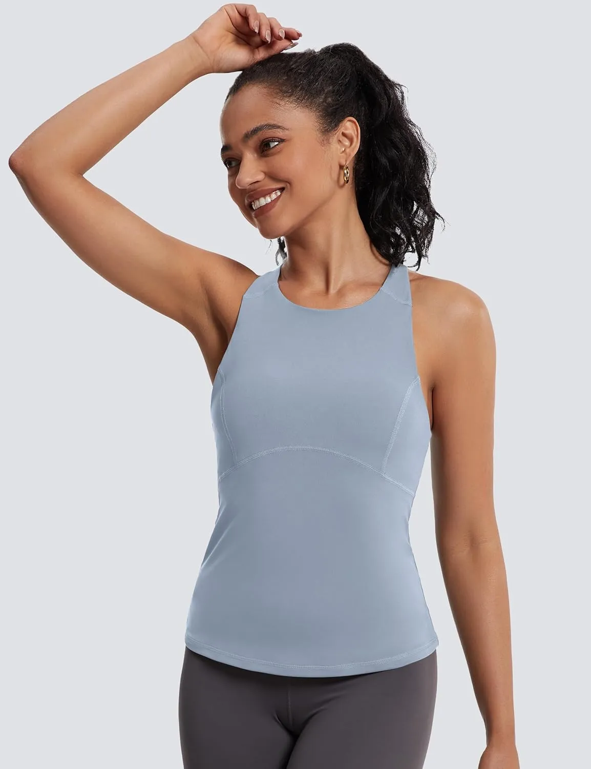 MathCat Womens Cross Back Workout Tank Tops-with Built in Bra, High Neck Athletic Yoga Gym Tank Tops
