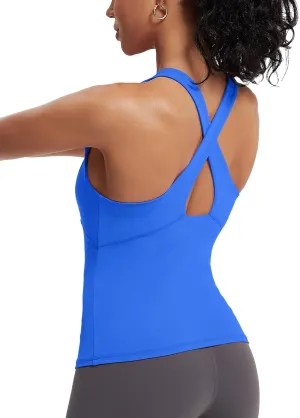 MathCat Womens Cross Back Workout Tank Tops-with Built in Bra, High Neck Athletic Yoga Gym Tank Tops