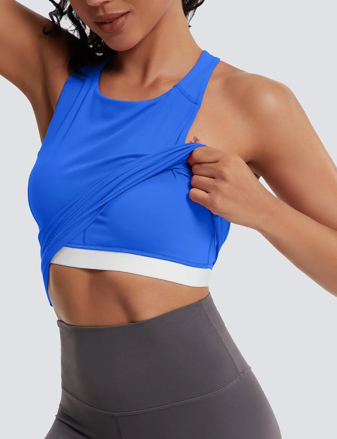 MathCat Womens Cross Back Workout Tank Tops-with Built in Bra, High Neck Athletic Yoga Gym Tank Tops