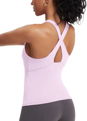 MathCat Womens Cross Back Workout Tank Tops-with Built in Bra, High Neck Athletic Yoga Gym Tank Tops