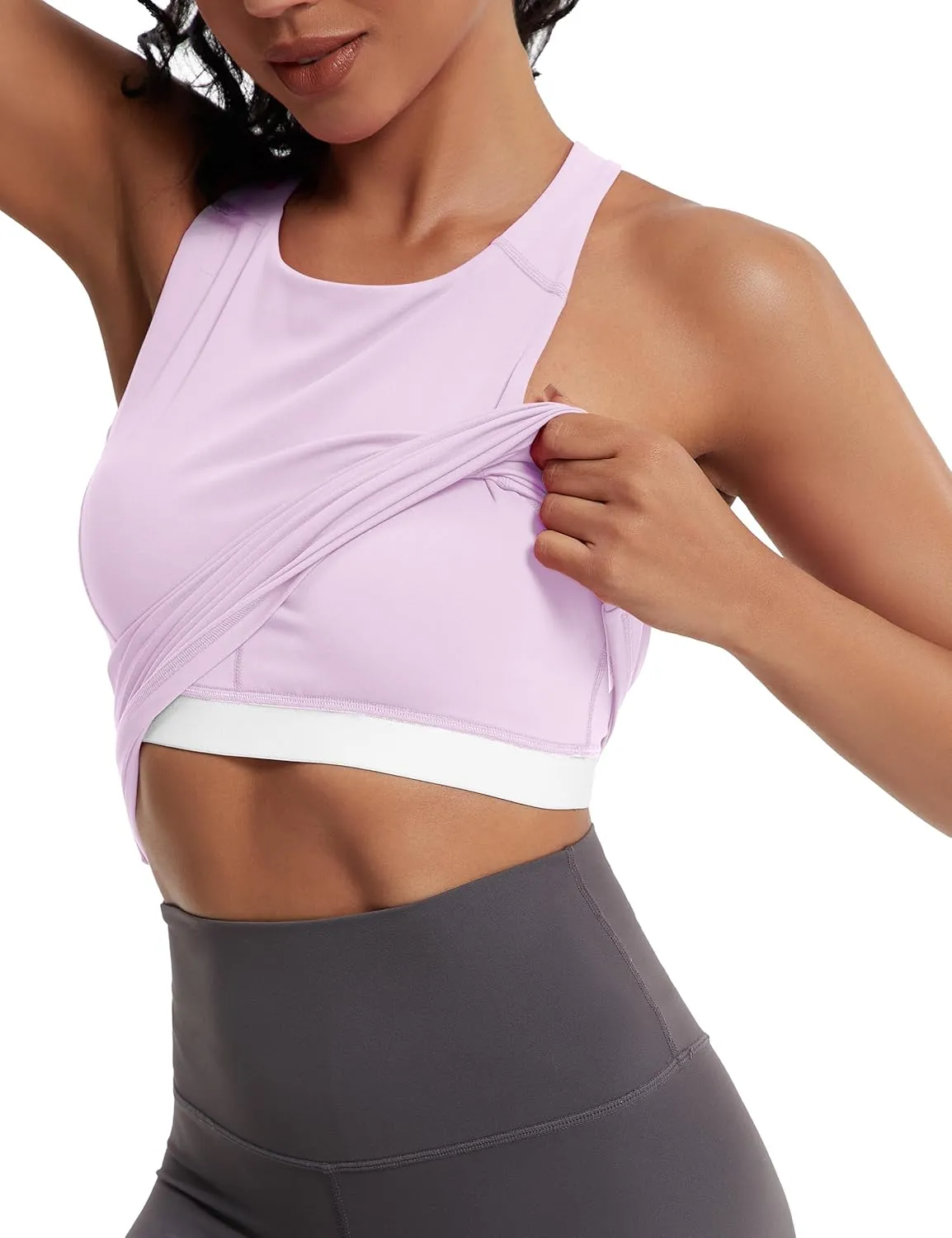 MathCat Womens Cross Back Workout Tank Tops-with Built in Bra, High Neck Athletic Yoga Gym Tank Tops