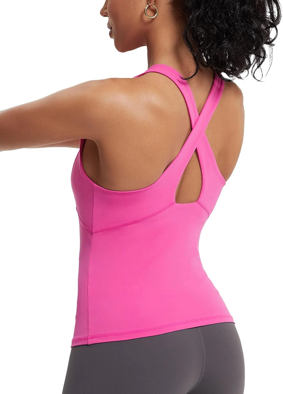 MathCat Womens Cross Back Workout Tank Tops-with Built in Bra, High Neck Athletic Yoga Gym Tank Tops