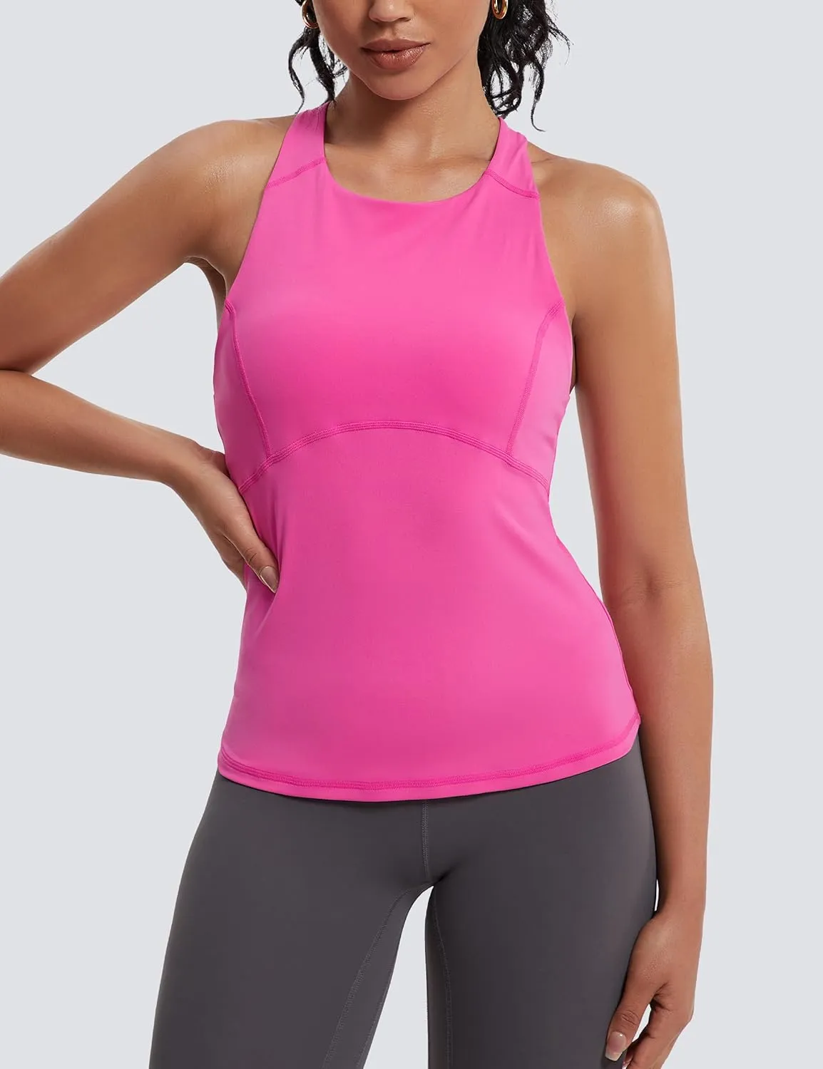 MathCat Womens Cross Back Workout Tank Tops-with Built in Bra, High Neck Athletic Yoga Gym Tank Tops