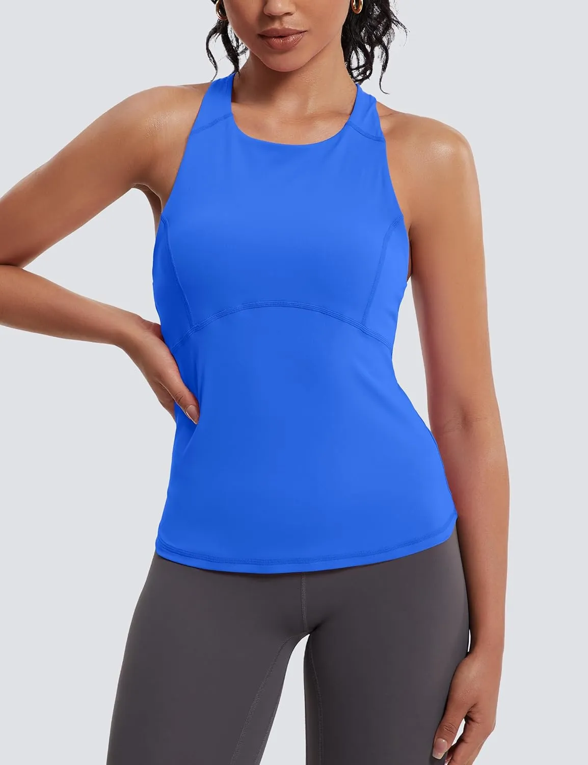 MathCat Womens Cross Back Workout Tank Tops-with Built in Bra, High Neck Athletic Yoga Gym Tank Tops