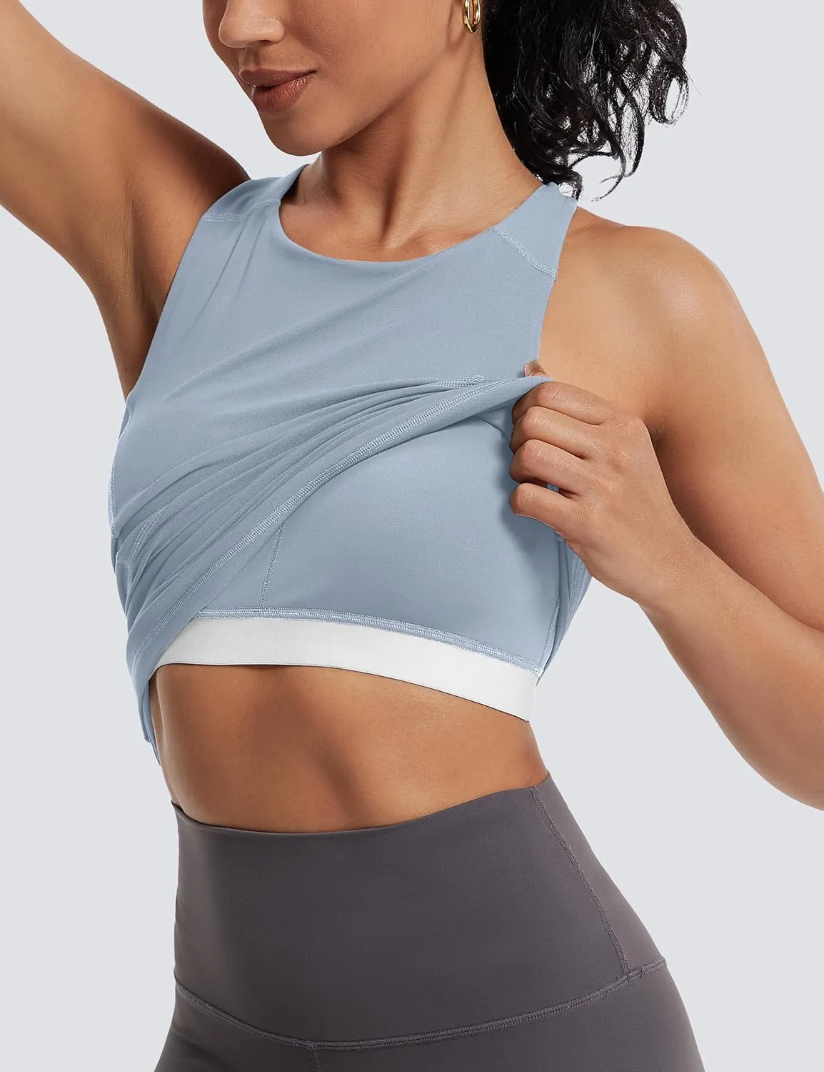 MathCat Womens Cross Back Workout Tank Tops-with Built in Bra, High Neck Athletic Yoga Gym Tank Tops