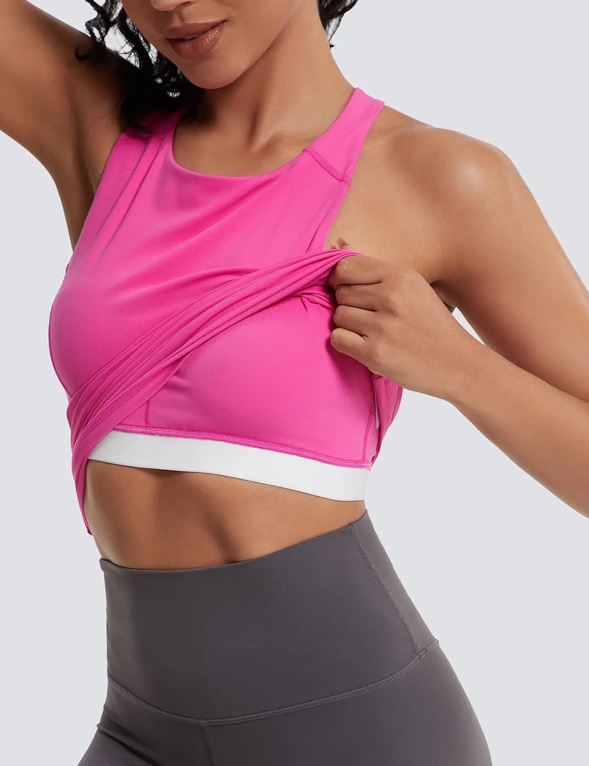 MathCat Womens Cross Back Workout Tank Tops-with Built in Bra, High Neck Athletic Yoga Gym Tank Tops