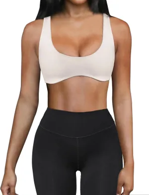 Meladyan Women Sports Bra Scoop Neck Curve Wireless Support Bralette Crop Tank Cami Backless Sleeveless Yoga Workout