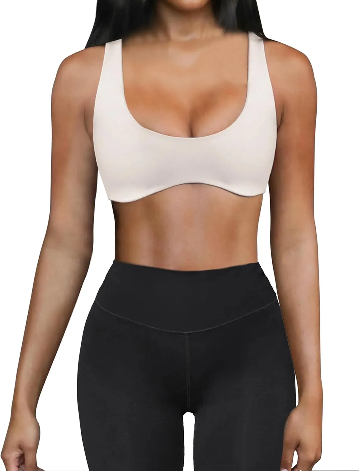 Meladyan Women Sports Bra Scoop Neck Curve Wireless Support Bralette Crop Tank Cami Backless Sleeveless Yoga Workout