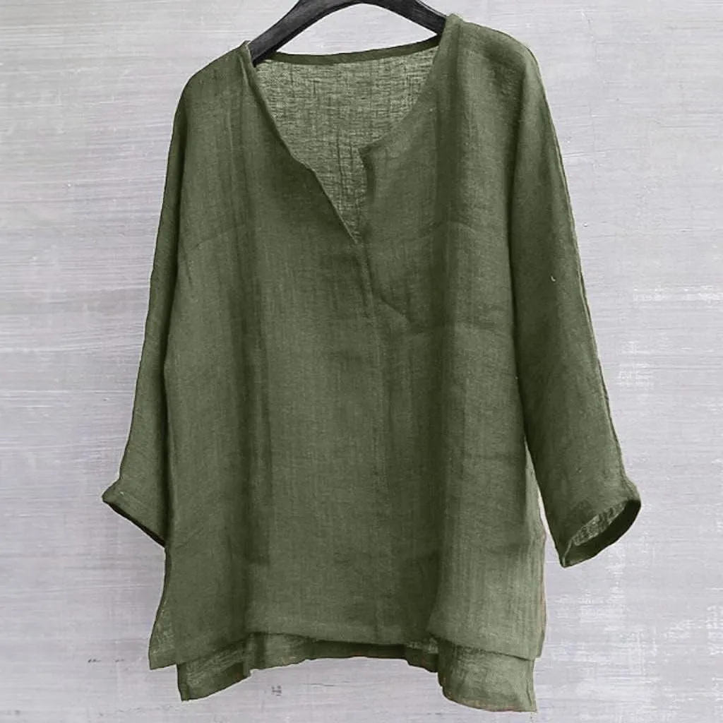 Men Cotton Linen Henley Shirts Hippie Baggy Breathable 3/4 Sleeve Blouse Summer Casual V Neck Beach Yoga Tunic Tops