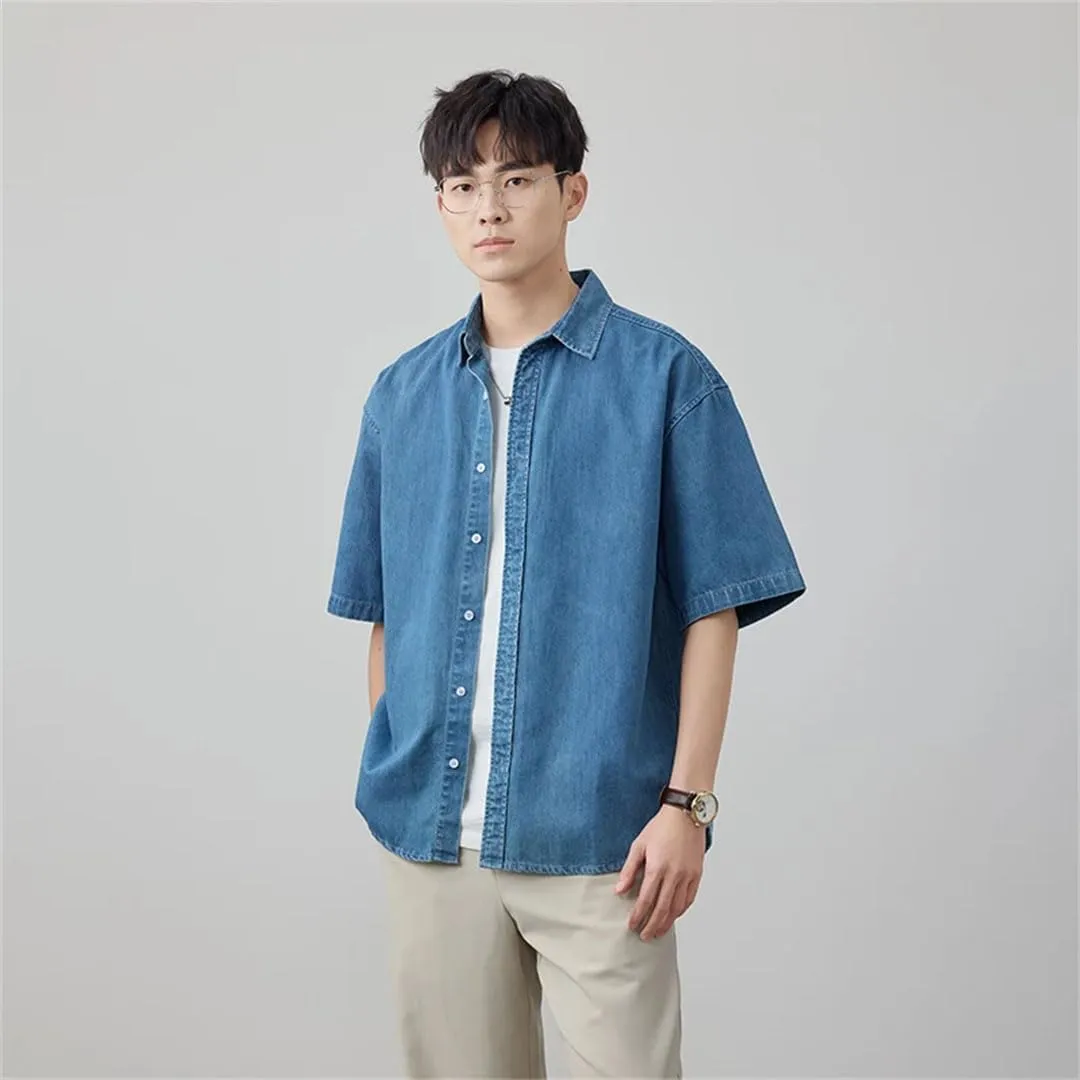 Men Streetwear Loose Plus Size Short Sleeve Denim Oversize Jeans Shirts Blouses