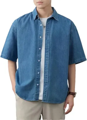 Men Streetwear Loose Plus Size Short Sleeve Denim Oversize Jeans Shirts Blouses