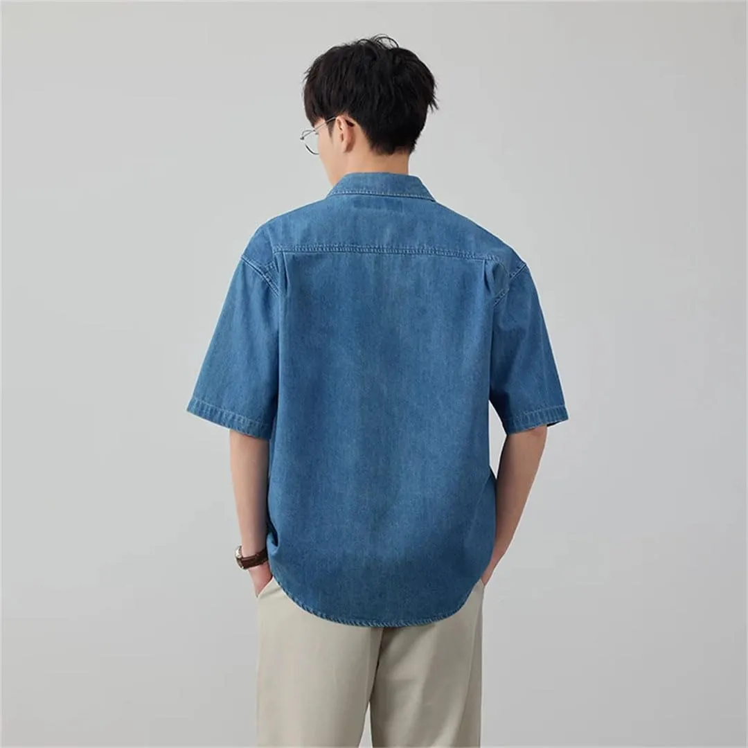 Men Streetwear Loose Plus Size Short Sleeve Denim Oversize Jeans Shirts Blouses