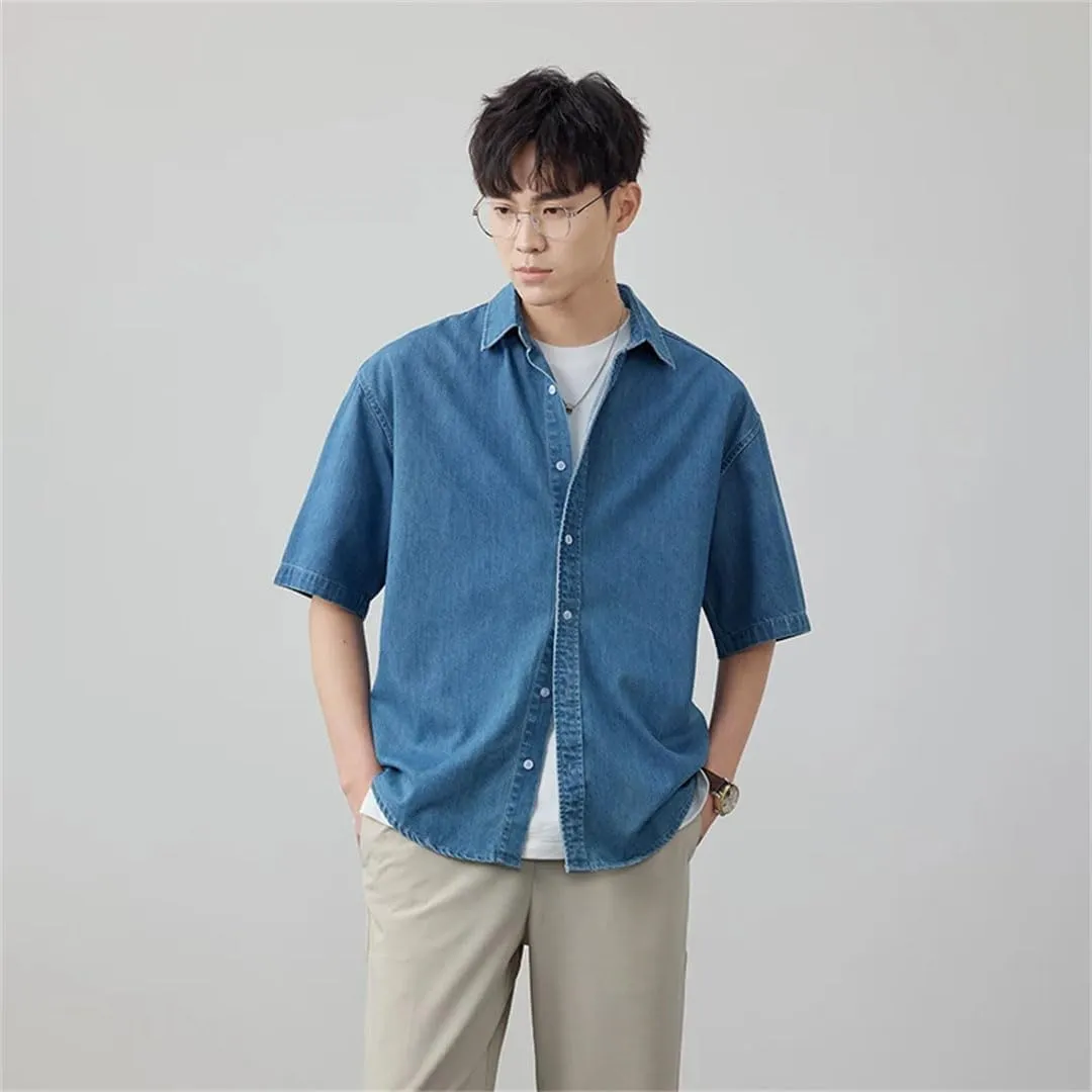Men Streetwear Loose Plus Size Short Sleeve Denim Oversize Jeans Shirts Blouses