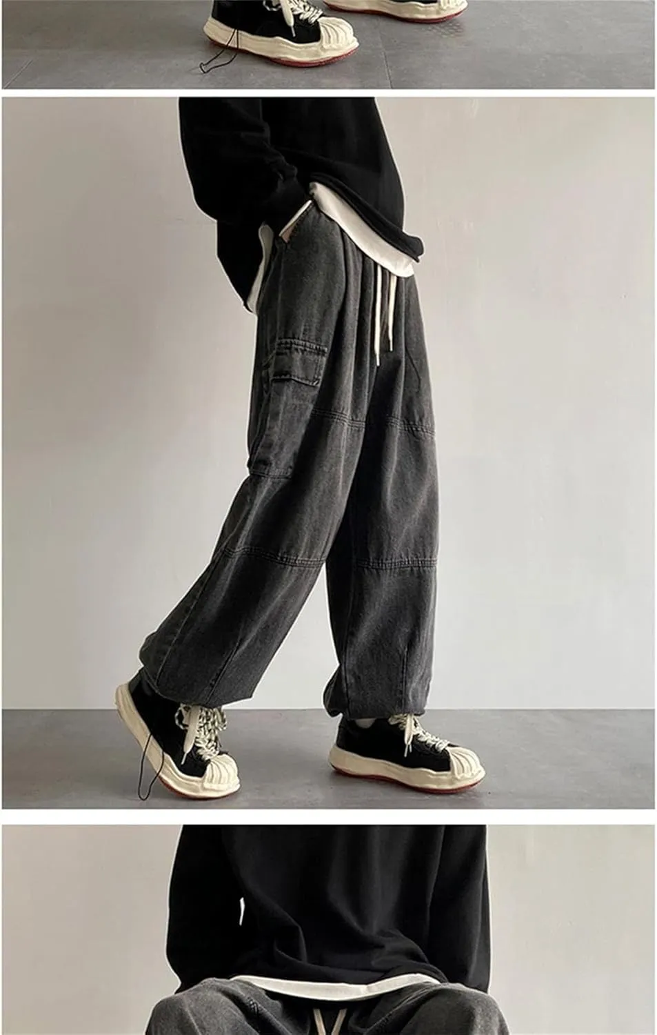 Men Vintage Baggy Jeans with Multiple Pockets Casual Hip Hop Straight Leg Jeans Fashion Cargo Distressed Loose Jean