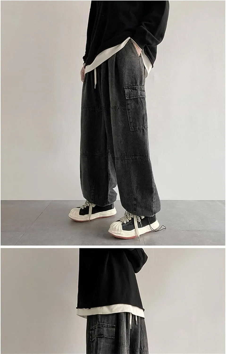 Men Vintage Baggy Jeans with Multiple Pockets Casual Hip Hop Straight Leg Jeans Fashion Cargo Distressed Loose Jean