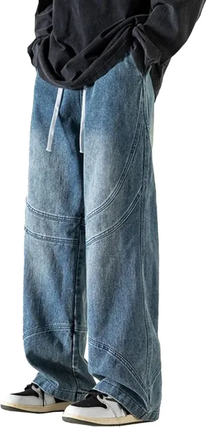 Mens Baggy Jeans Vintage Relaxed Straight Leg Denim Pants Hip Hop Loose Fit Elastic Waist Distressed Trousers