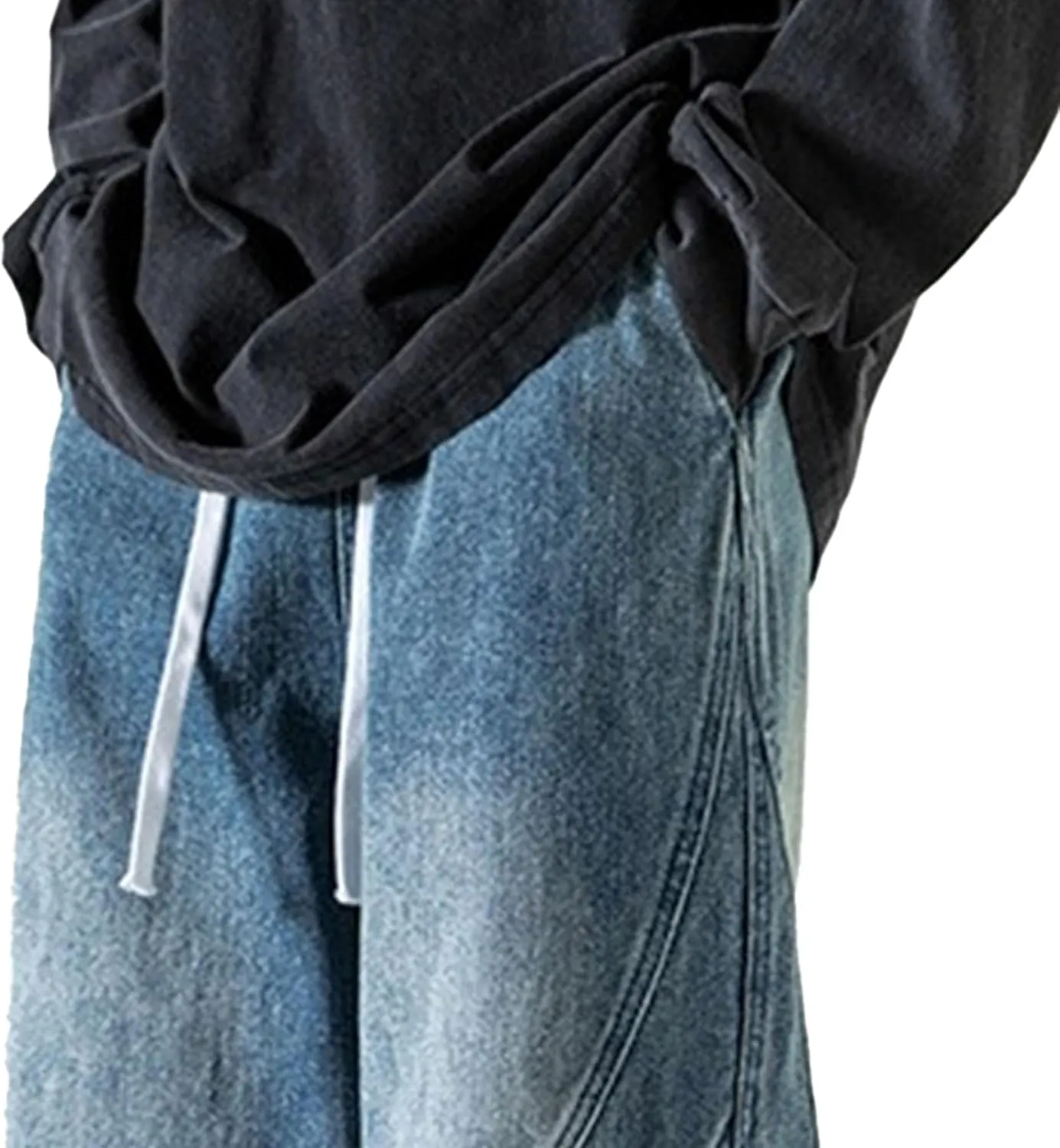 Mens Baggy Jeans Vintage Relaxed Straight Leg Denim Pants Hip Hop Loose Fit Elastic Waist Distressed Trousers