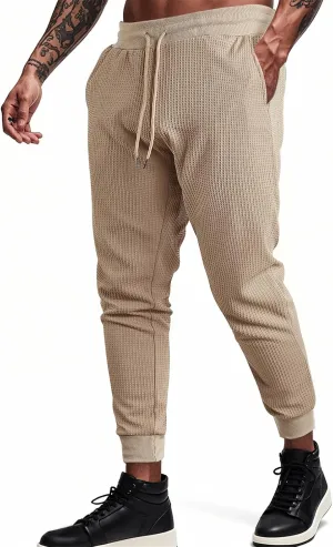 Mens Cargo Work Pants Waffle Drawstring Elastic Waist Casual Loose Relaxed Fit Breathable Stretch Hiking Sweatpants