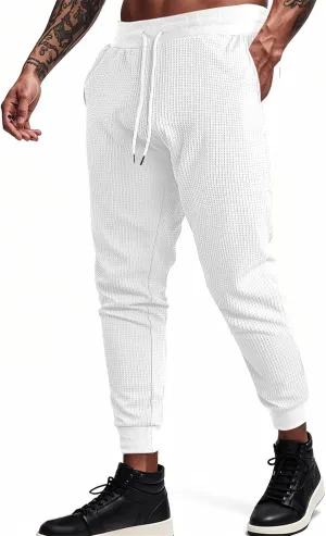 Mens Cargo Work Pants Waffle Drawstring Elastic Waist Casual Loose Relaxed Fit Breathable Stretch Hiking Sweatpants