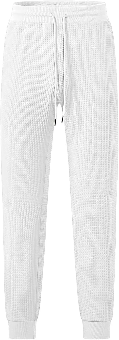 Mens Cargo Work Pants Waffle Drawstring Elastic Waist Casual Loose Relaxed Fit Breathable Stretch Hiking Sweatpants