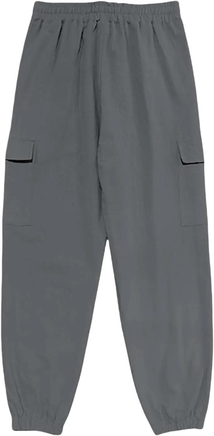 Mens Casual Cargo Pants Summer Elastic Waist Drawstring Pants Relaxed Fit Breathable Yoga Beach Trousers with Pockets