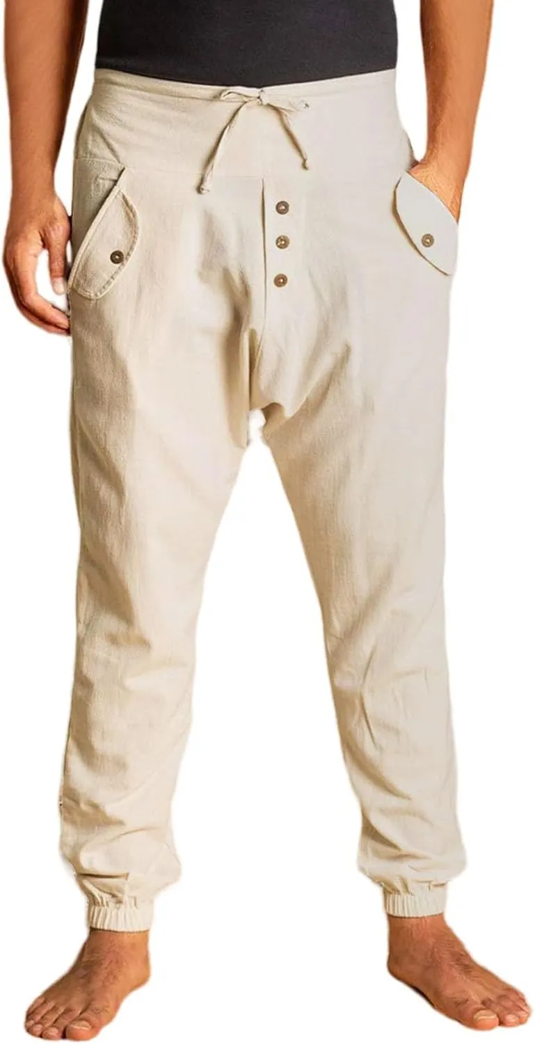 Mens Casual Cotton Pants Drawstring Elastic Waist Loose Linen Sweatpants Lightweight Breathable Workout Trousers