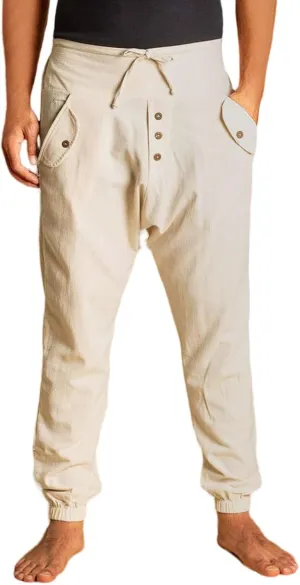 Mens Casual Cotton Pants Drawstring Elastic Waist Loose Linen Sweatpants Lightweight Breathable Workout Trousers