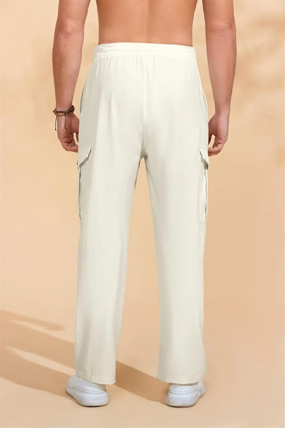 Mens Casual Cotton Pants Elastic Waist Drawstring Straight Pant Trousers Loose Breathable Cargo Outdoor Sweatpants